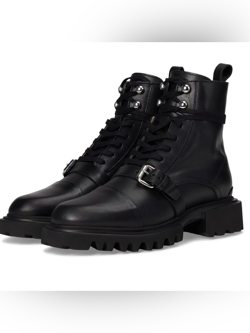 Allsaints Tori Boots - Black Leather Lace-Up Buckle Combat Boots
